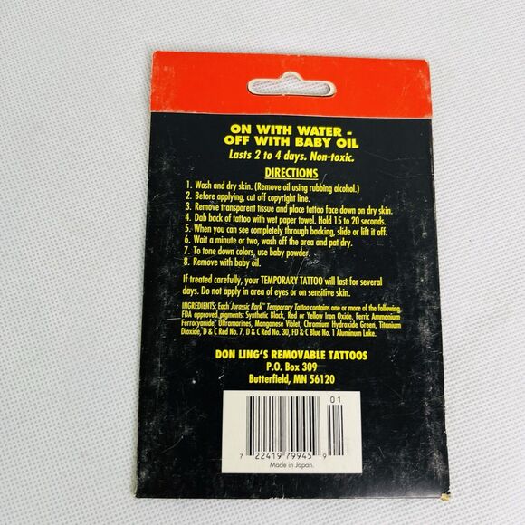 4 Jurassic Park Temporary Dinosaur Tattoos Lot Logo Biohazard Triceratops Skull - Picture 9 of 13